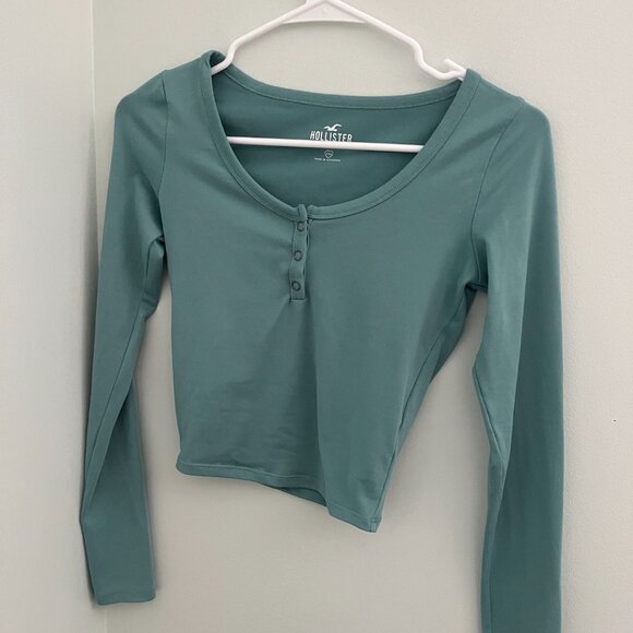 Teal Fitted Hollister Long Sleeve with Button-up Top - Picture 4 of 7